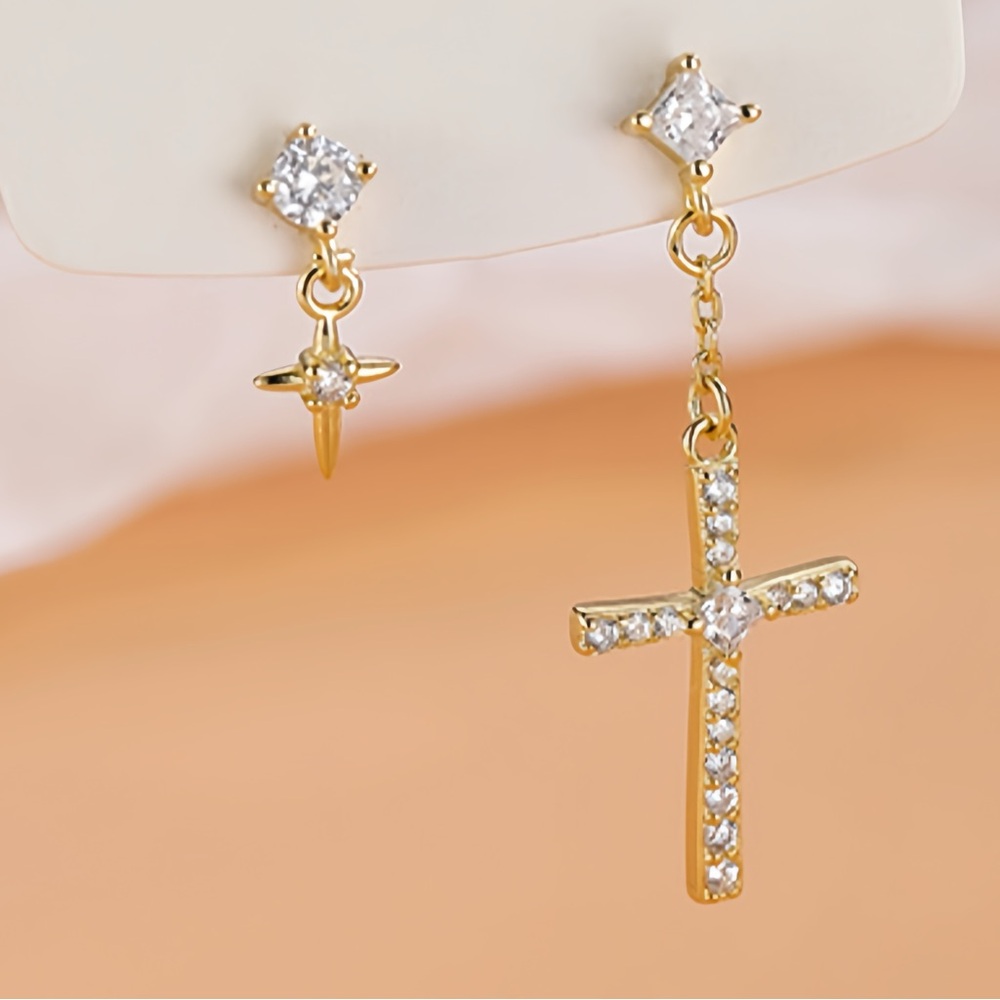 Asymmetric cross earrings-ECZ029 Gold